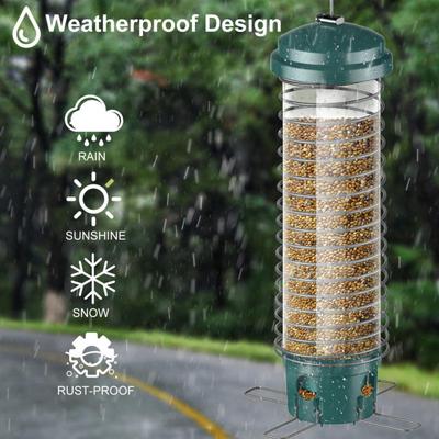 Yousheng Squirrel Proof Bird Feeder Garden Hanging Metal Bird Feeder Birdseed Dispenser with 4 Feeding Ports for Outside Backyard Cardinals Finch Blue