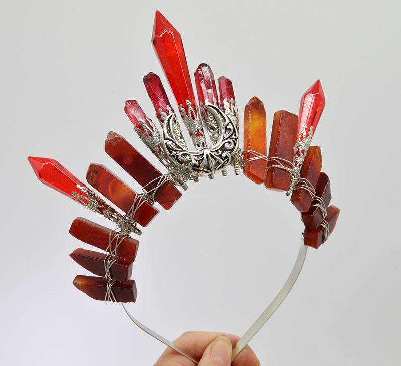 Retro Silver Moon Crystal Glass Crown Headband