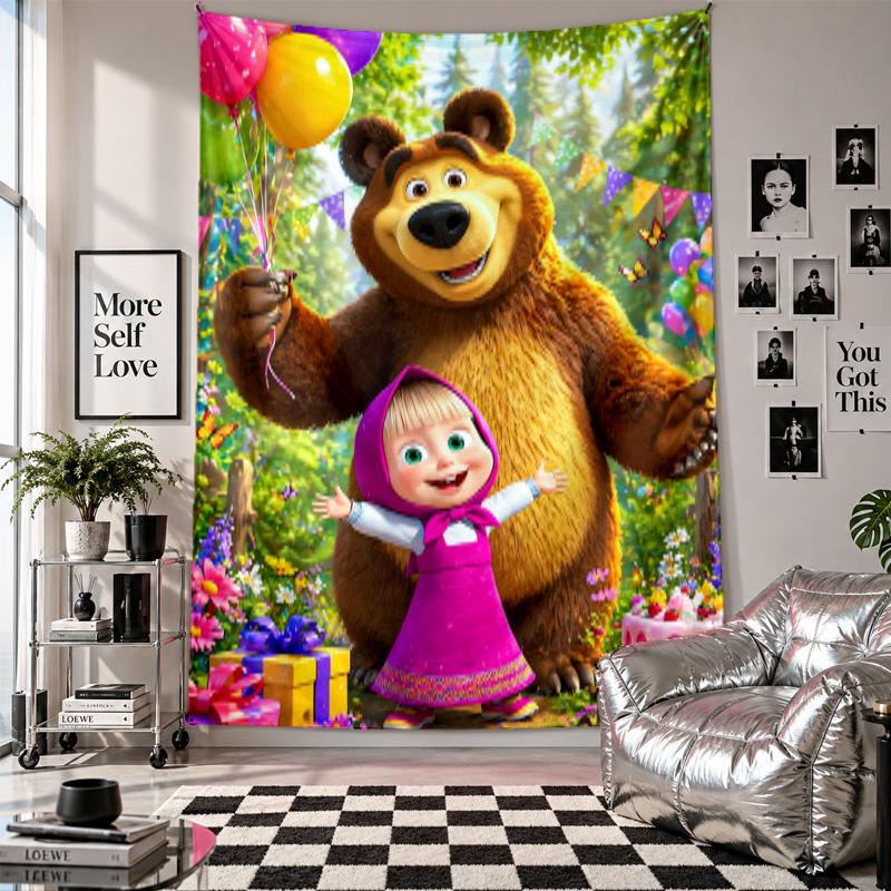 Wall TapestryMasha and the Bear Art Hanging Cloth Decorative Background Cover for Room Decoration