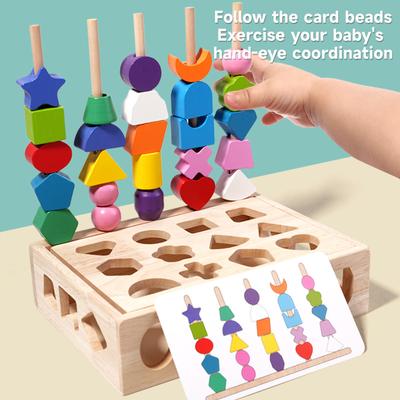 Montessori Wooden Toys Colorful Beaded Shape Matching Shape Stacker Puzzle Game Toys Children Color Educational Cognition Toys