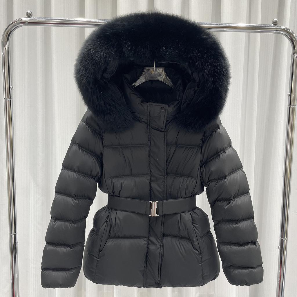 White duck down big fur collar down jacket women's short winter new small waist thin thickened coat