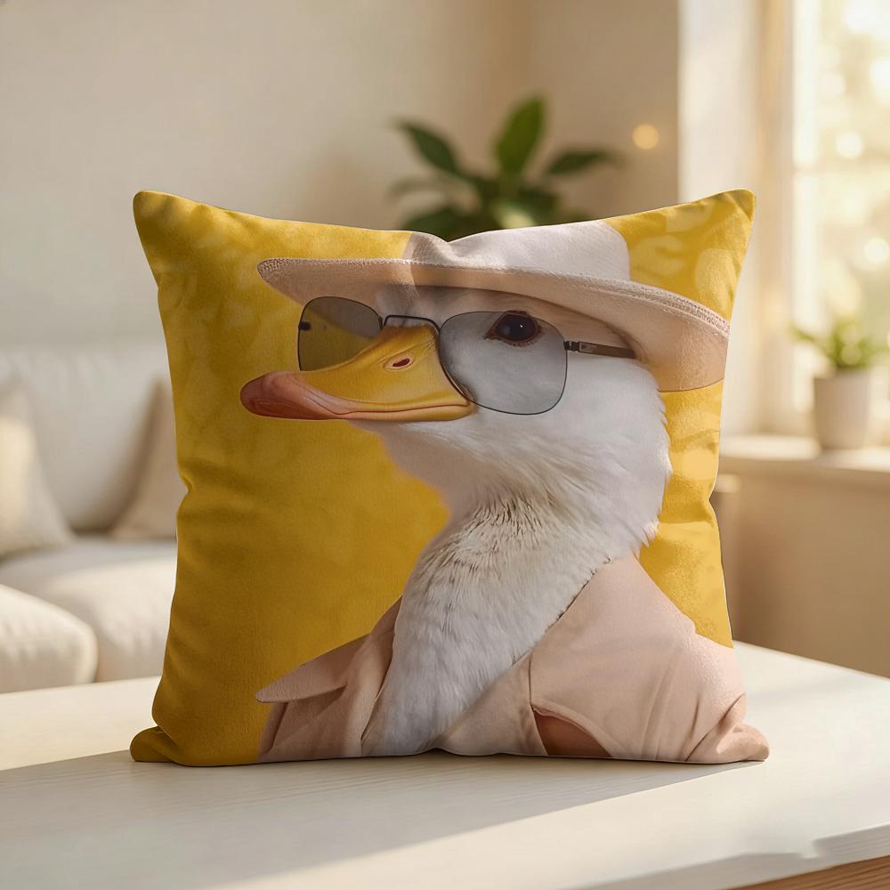 Cute Funny Goose Duck Art Cushion Cover Silky Short Plush Invisible Zipper Dustproof Sofa Pillow Case For Home Decor