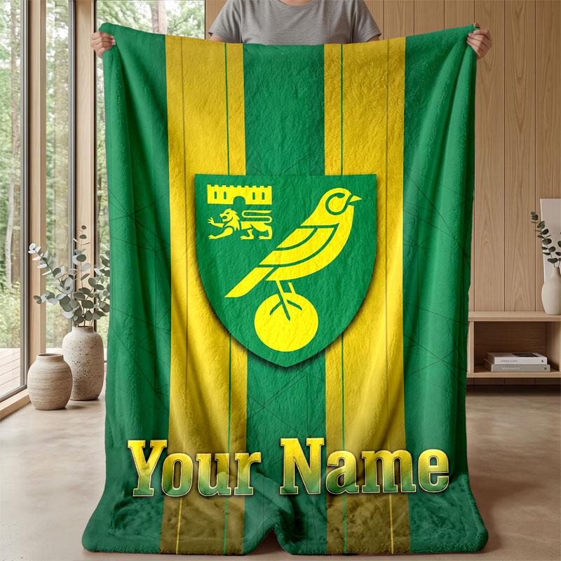 Norwich City Custom Name Text Flannel Blanket Soccer Logo Personalized Fleece Throw Blanket Special Gift For Sofa Bedroom Home