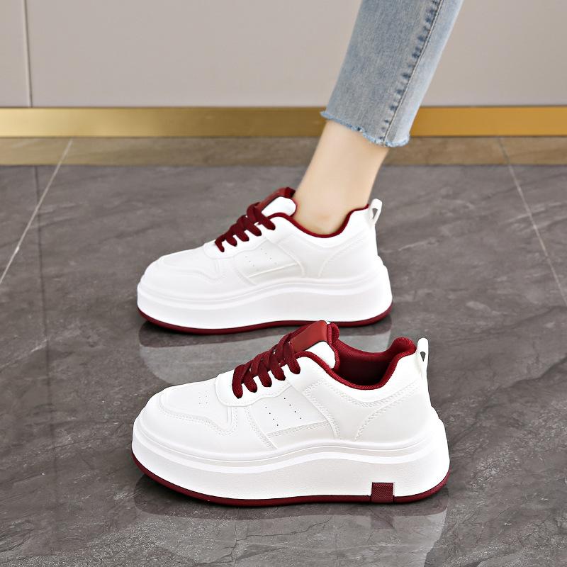 Women's Casual Sports Shoes Thick Bottom Low Tops Lace Up Vulcanised Shoes Lightweight Rubber Soled Winter Seas Adult Footwear