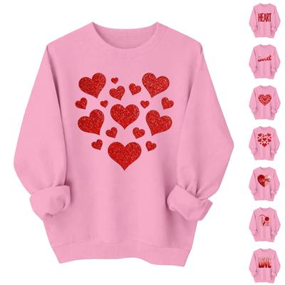 Valentines Sweatshirts For Women Love Heart Graphic Pullover R-neck Long Sleeve Tops Valentine's Day Sweatshirt