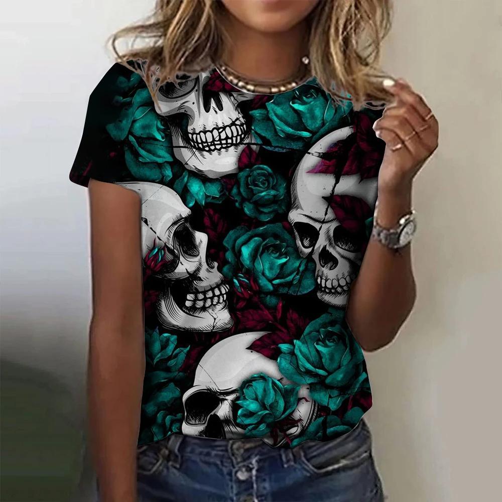 Women's T-shirt Summer Fashion Short Sleeved T-shirt Top Love 3D Printed Round Neck Casual T-shirt Women's Leopard Pattern Clothes Sexy Girl