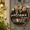 Flower Welcome Sign 2D Flat Wall Art Ornaments Door Wreath  Home Decor