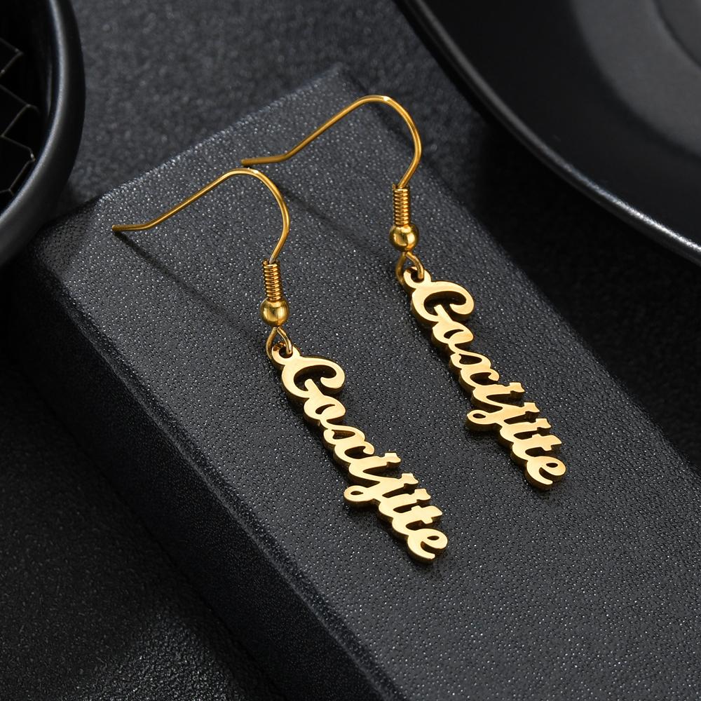 Atoztide Personalized Customized Round Star Name Earring Stainless Steel For Women Girl Fashion Eardrop Birthday Jewelry Gift