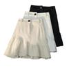 2024 Autumn High-Waist Irregular Ruffle White Denim Midi Skirt - Slimming A-Line, Anti-Exposure Design for Women