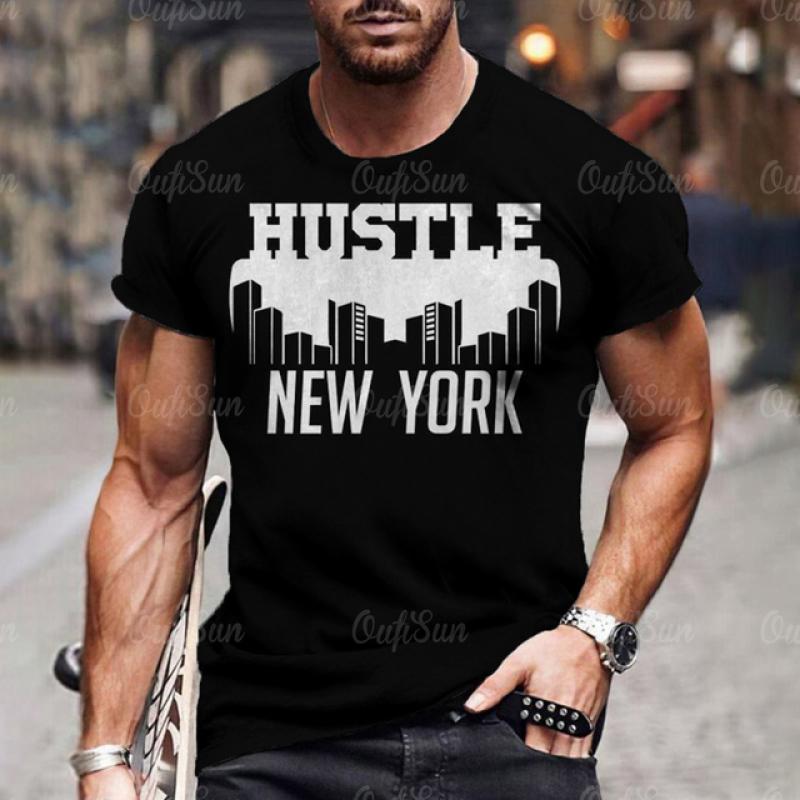 Men's T-shirt NEW YORK Alphabet Print Gradient Casual Comfy Short Sleeved Tees For Summer Oversized Men's Clothing Tops Outdoor