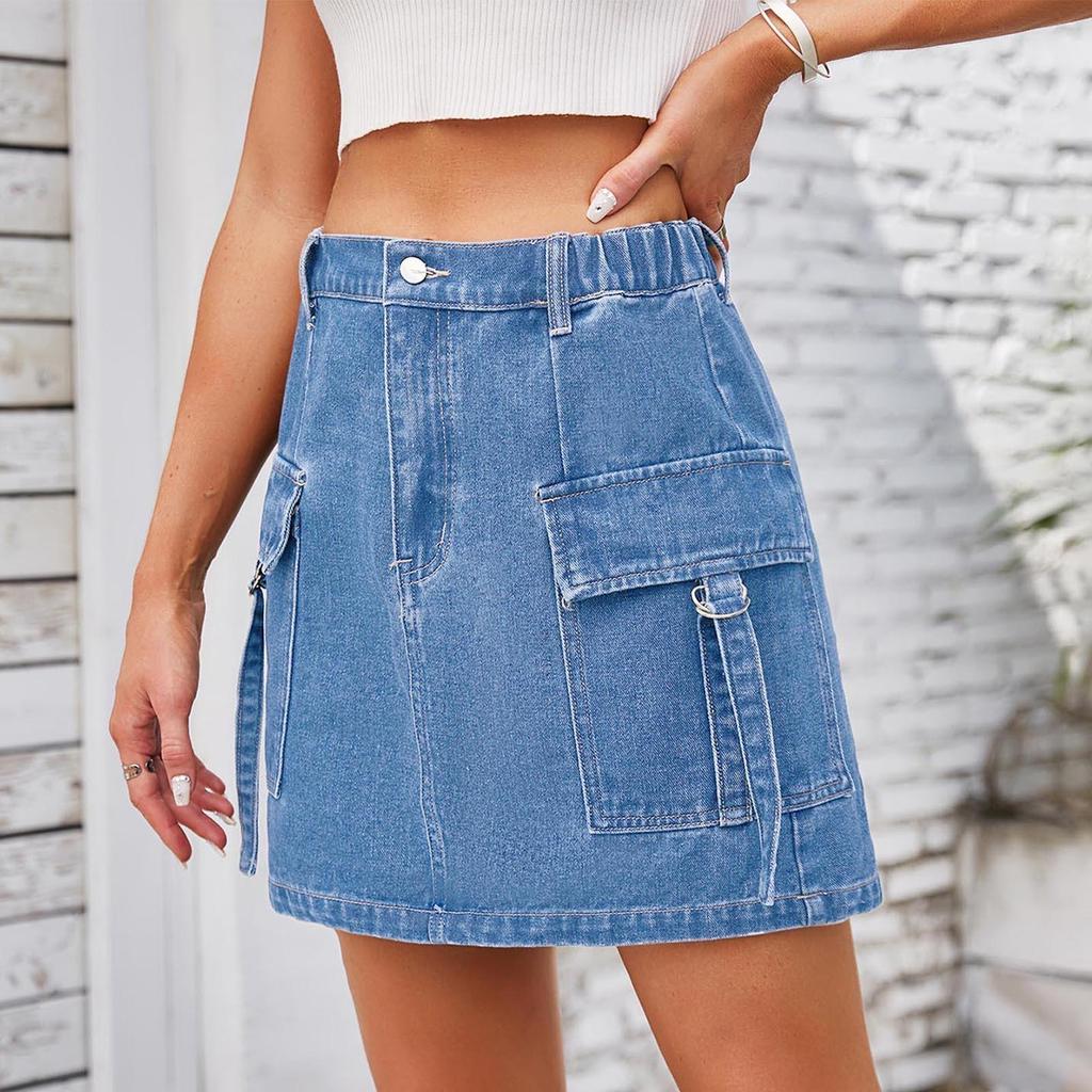 Ladies Fashion Wash Edge Denim Short Skirt Skirt