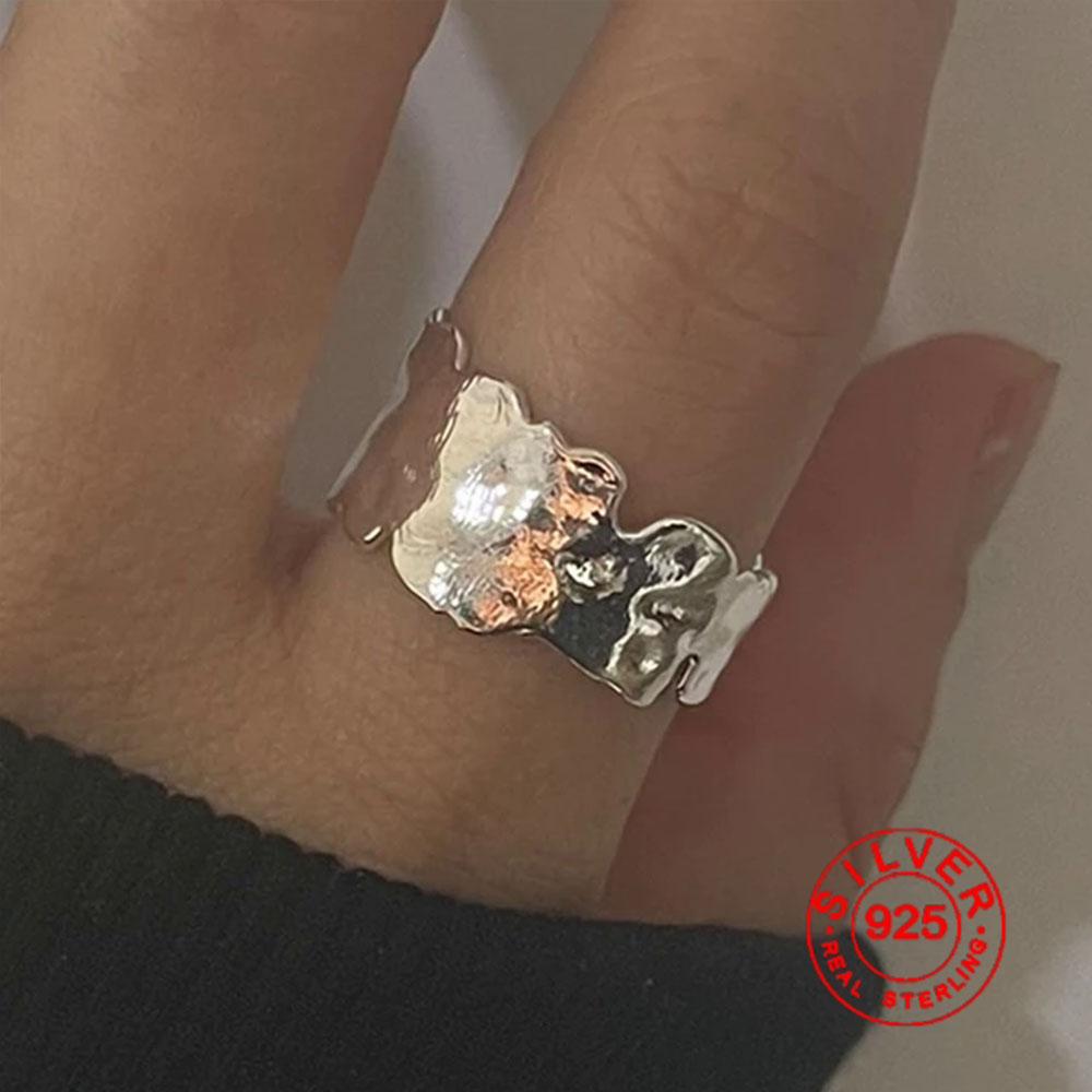 BF CLUB Anneaux Couleur Argent pour Femmes Mode Géométrique Fait Main Irrégulier Brillant Anneau Doré Fête Cadeau de Noël