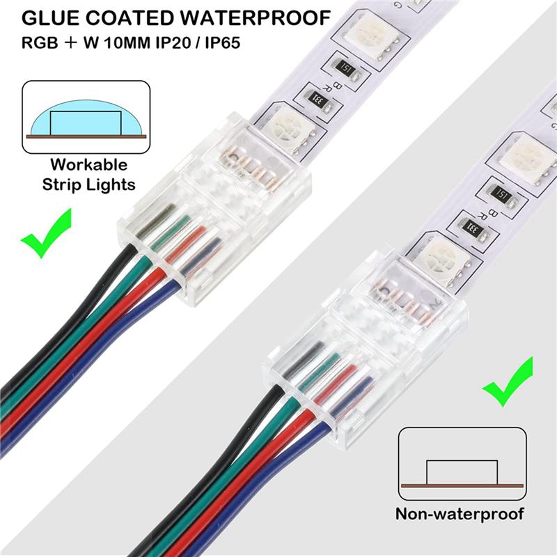 LED Light Strip Connectors 40 Waterproof LED Adapter Connectors Solderless LED Light Strip Connectors 4 Pin 10Mm-B61B