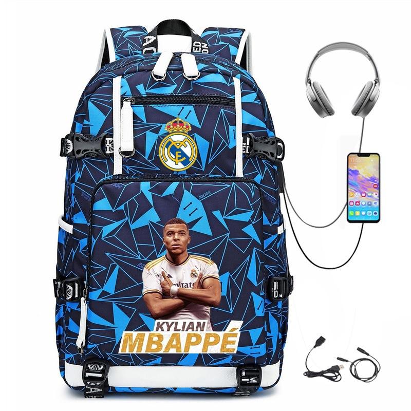 Camouflage Backpack Student Bookbag Multifunctional USB Charging Football Star Print Travel Daypack Lightweight Casual Men's Backpack