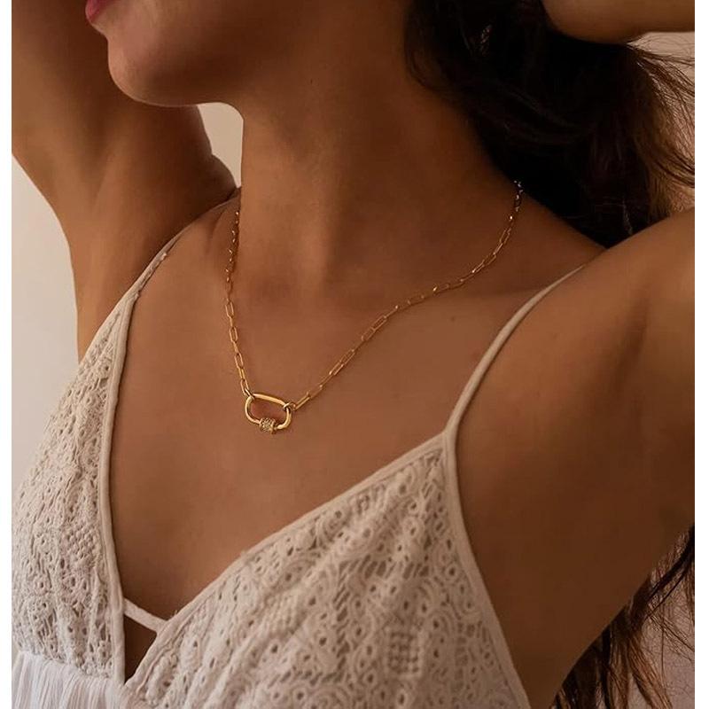 Collar con Colgante de Imperdible de Seguridad para Mujer, Acero Inoxidable Circonita Clip Gota Cadena Ajustable Chapado en Oro de 18k