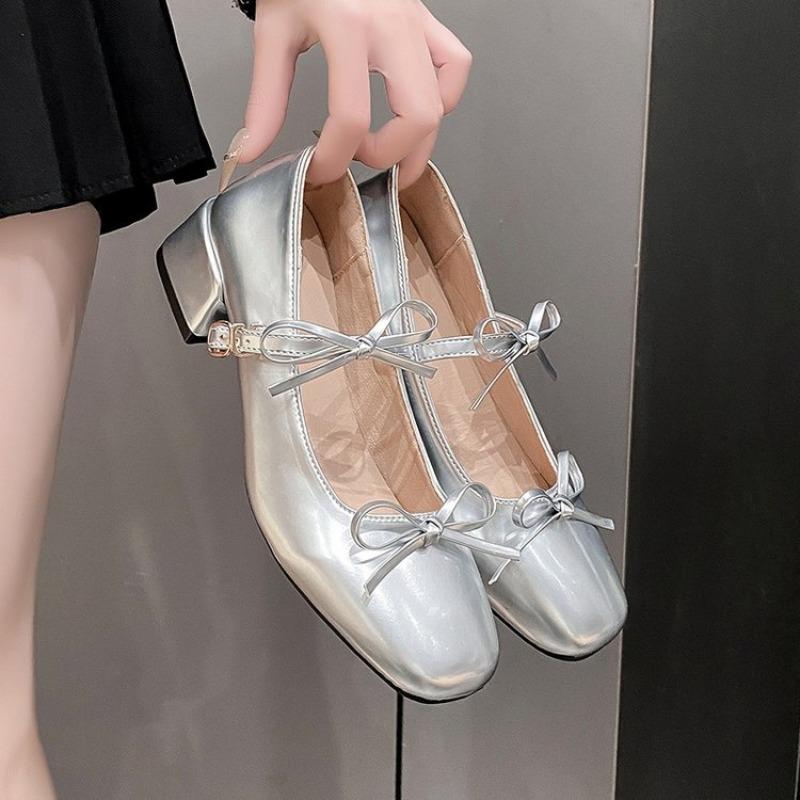 2025 Spring Fashion bowknot High Heel Mary Jane Shoes Women Thick Bottom Square Toes Retro Single Shoes Lolita Party Shoes