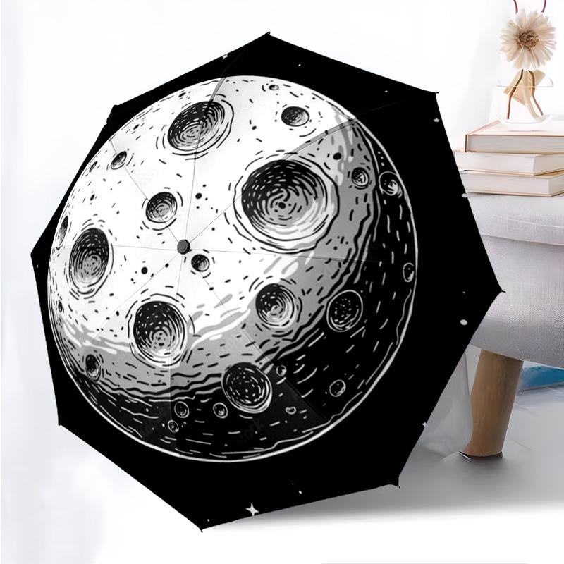 Moon Themed Folding Umbrella Fashion Auto-Open 8 Iron Ribs Plastic Handle Foldable Sunshade Perfect Christmas Gifts