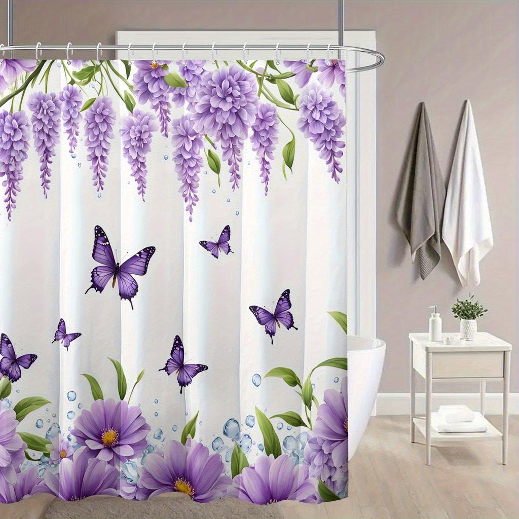Quick Dry Easy Clean Shower Curtain With Hooks Waterproof Anti-mold Cute  Style Multi-scene Use For Bathtub Privacy Protection