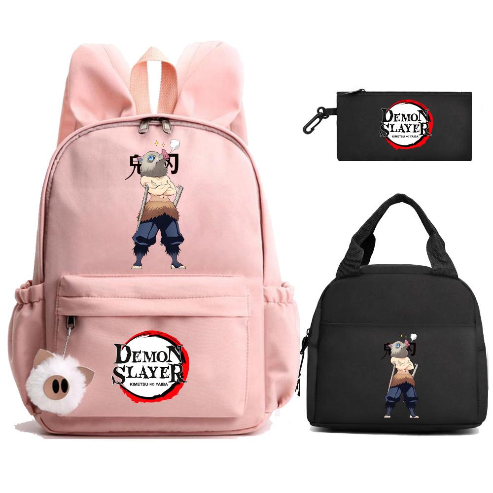 3Pcs/set Anime Demon Slayer Printed Backpack Lunch Bag Pencil Case for Student Schoolbag Girl Women Large Capacity Waterproof Travel Bag Gift