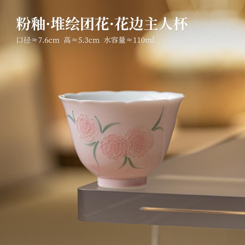 

110ml Pile Painting Flower Teacup Luxury Tea Bowl Sample Tea Cup Tea-tasting Personal Cup Chazhan Master Cups Chinese Tea Set As Your Choose
