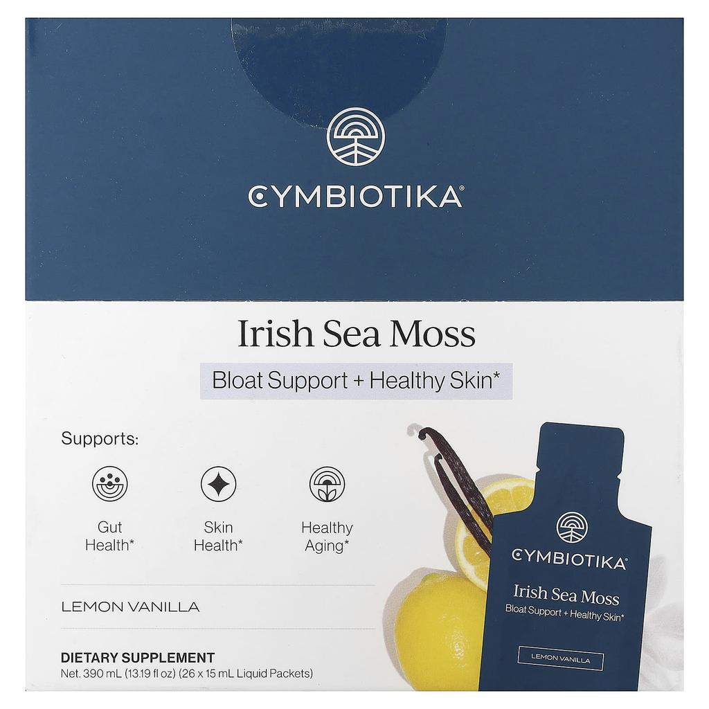 Cymbiotika Irish Sea Moss, Lemon Vanilla, 26 Liquid Packets, 15ml (0.5 Fl Oz) Each