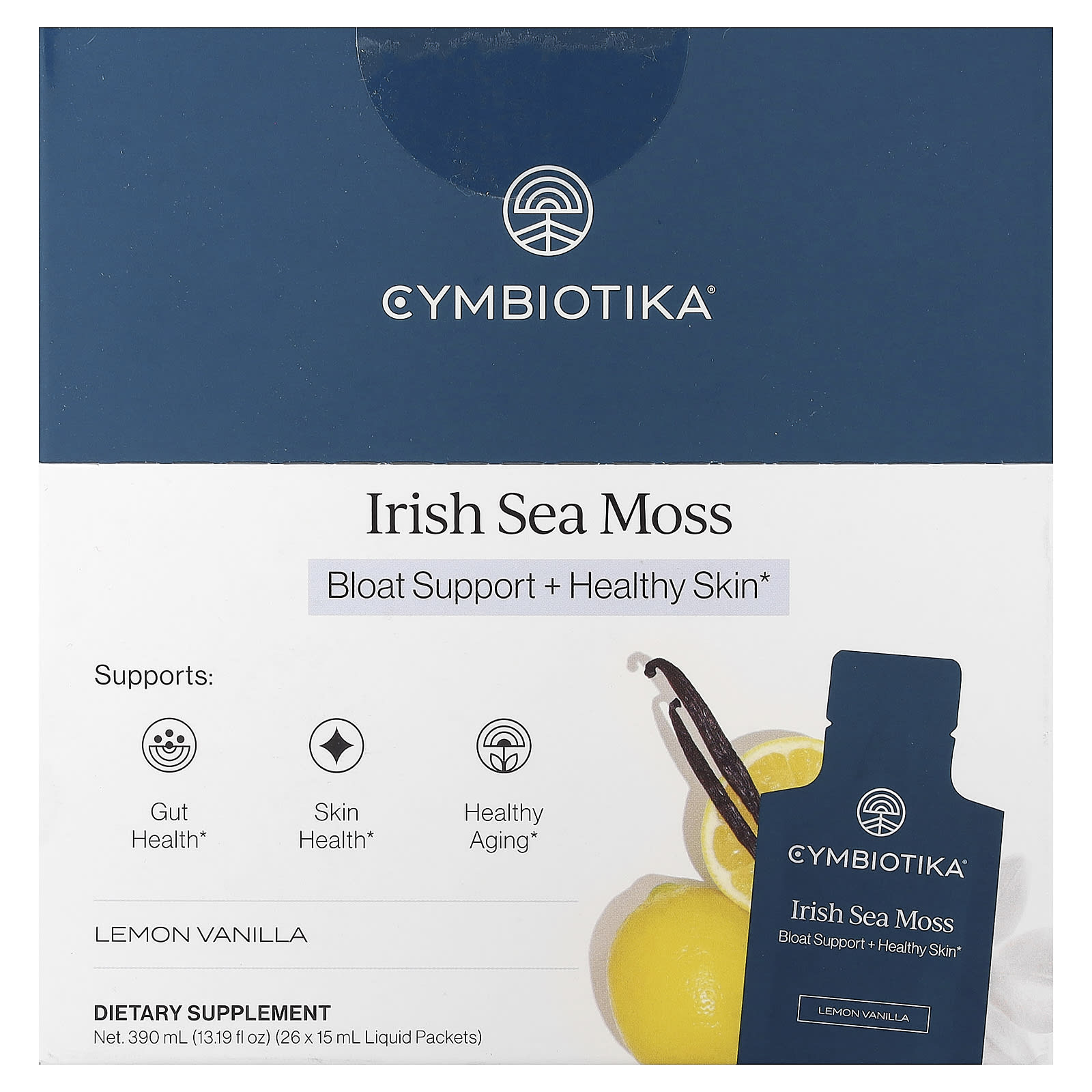 

Cymbiotika, Irish Sea Moss, Lemon Vanilla, 26 Liquid Packets, 15ml (0.5 fl oz) Each