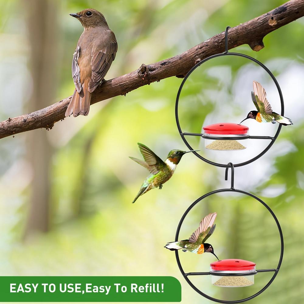 Przenośny Okrągły Wiszący Karmnik dla Kolibrów Układany w Stos z Metalową Ramą i Plastikową Miseczką na Zewnątrz Ogród Podwórko Patio Drzewa