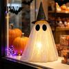 Strašidelná atmosféra Halloweenské ozdoby Duchí dekor, Strašidelná síťovina s flitry a kloboukem čarodějnice/mašlí, Třpytivá stolní dekorace Malá stojící dekorace