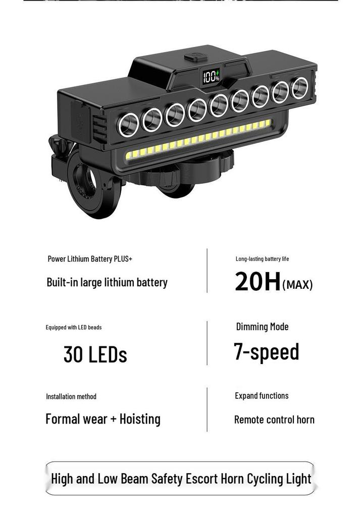 New Rechargeable High-Brightness Waterproof Bicycle Front Light with Horn for Night Riding
