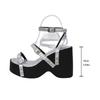 Fashion Women's Sandals Platform Wedges 10cm Super-high Heels Summer Footwear Round Toe Black Silver Gladiator Goth Ladies Sandales