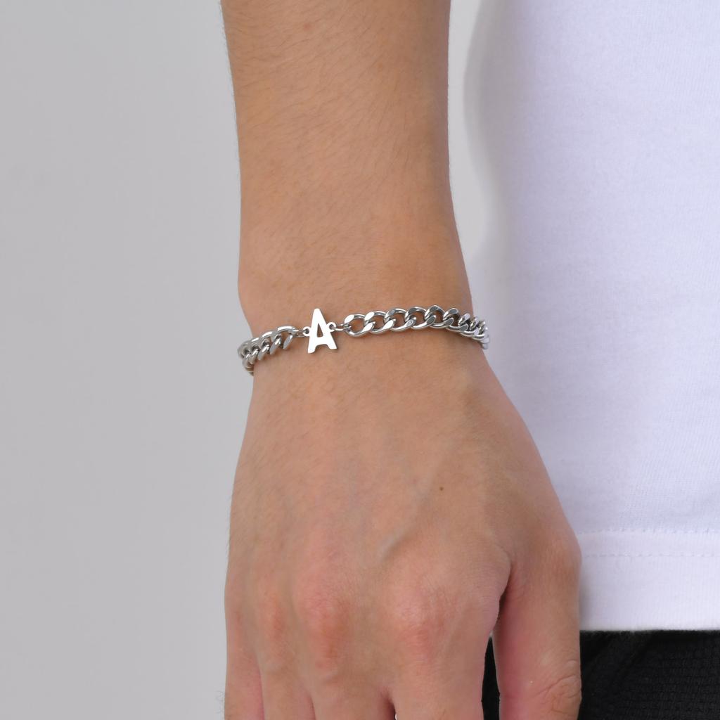 A-Z Initial Bracelets for Men,Stainless Steel Cuban Chain Bracelet with 26 Letter Alphabet,Waterproof Anti-faded Men Jewelry