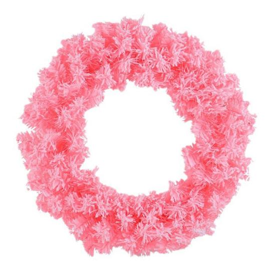 Faux Spruce Christmas Wreath Unlit Pink/White Artificial Flocked Xmas Wreath for Indoor Outdoor Winter Home Decor