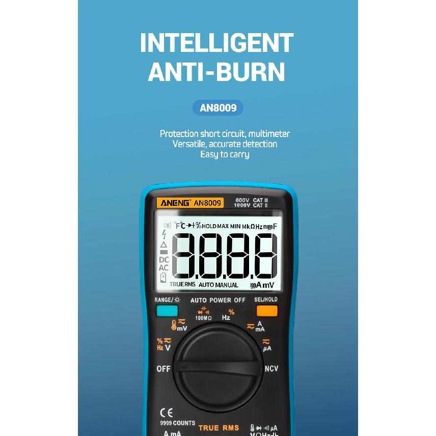 ANENG AN8008/AN8009 Mini Digital Multimeter Rm 409b Double Fuse Auto-range Medidor EléctricoTrue-RMS Transistor Capacitor Teste