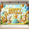 Cartoon Colorful Jungle Animal Themed Backdrop Kids Birthday Baby Shower Party Banner Baby Portrait Photography Gift Supplies