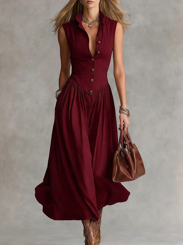 Spring 2026 French Style Elegant Slimming Lapel Multi-Button Long Dress for Women