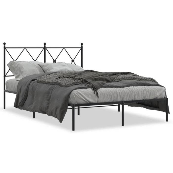 VidaXL Metal Bed Frame with Headboard Black 120x190 cm, double bed, bedroom furniture, guest bed, bed, metal bed frame, bed 376499
