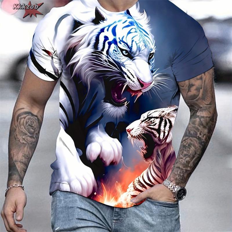 Men's T-Shirt 3D Tiger Print Tees Animal Print Tops Fashion Men Animal Pattern T Shirt Oversized