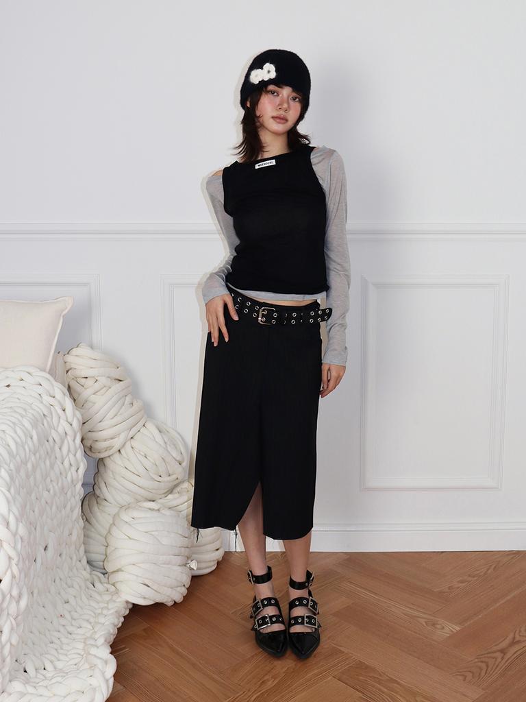 MEENDERI 2Way Sheer Layered Top - Black