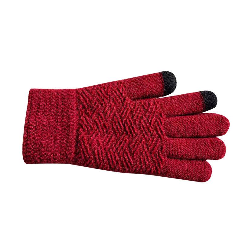 

Winter women s thickened fleece bag finger gloves knitted antifreeze warm life magic gloves One size бордовий