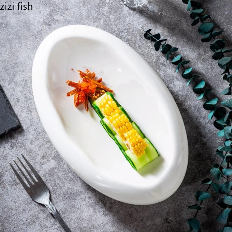 White Ceramic Dining Plates Fish Dish Dessert Plate Western Style Steak Plate Sashimi Disc Fruit Dish Salad Bowl Sushi Plates