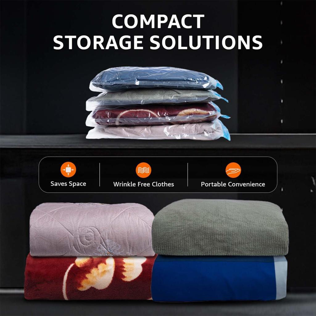 Vacuum Storage Bags for Travel | Space Saver | Airtight Reusable Ziplock with Hand Pump | Compression Storage Bag | 6-Pack (Jumbo)