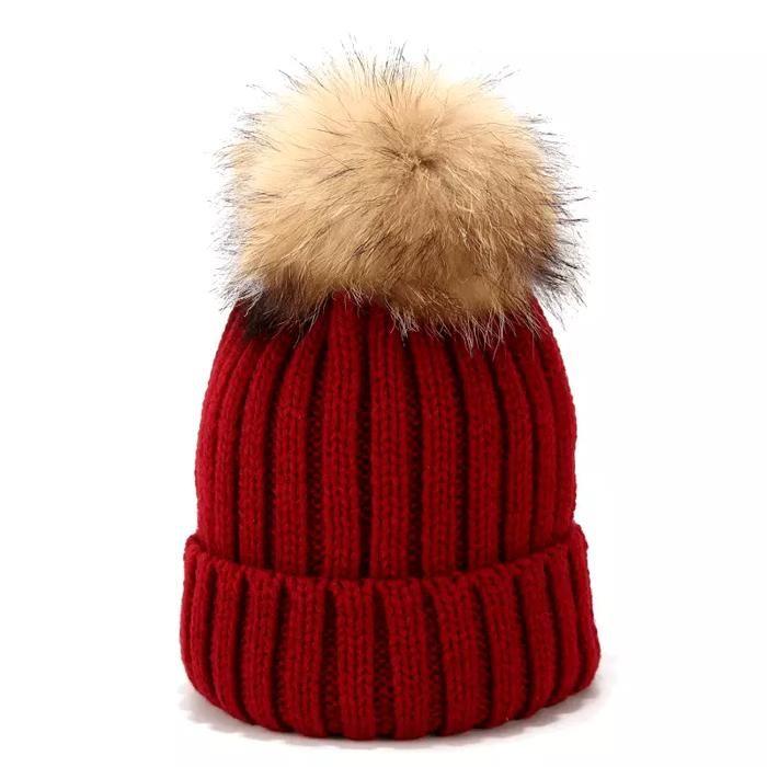 Bonnet pour femme en coton avec pompom - rouge