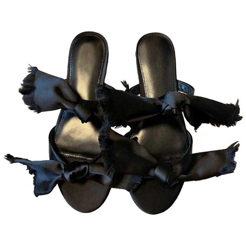 Bow Flat-bottomed Cool Slippers Women's New One-word Open-toed High-heeled Slippers
