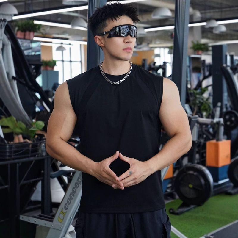 American Style New Men's Vest for Outdoor Running, Training, Sports, Fitness, Solona Cotton Breathable Solid Color Top