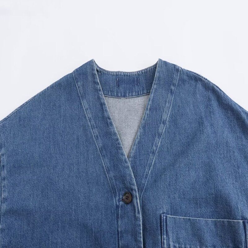 Western Style 2024 Autumn New Women clothes Loose All-Match Long sleeve Collar Drop Shoulder Demin shirt 1254868001