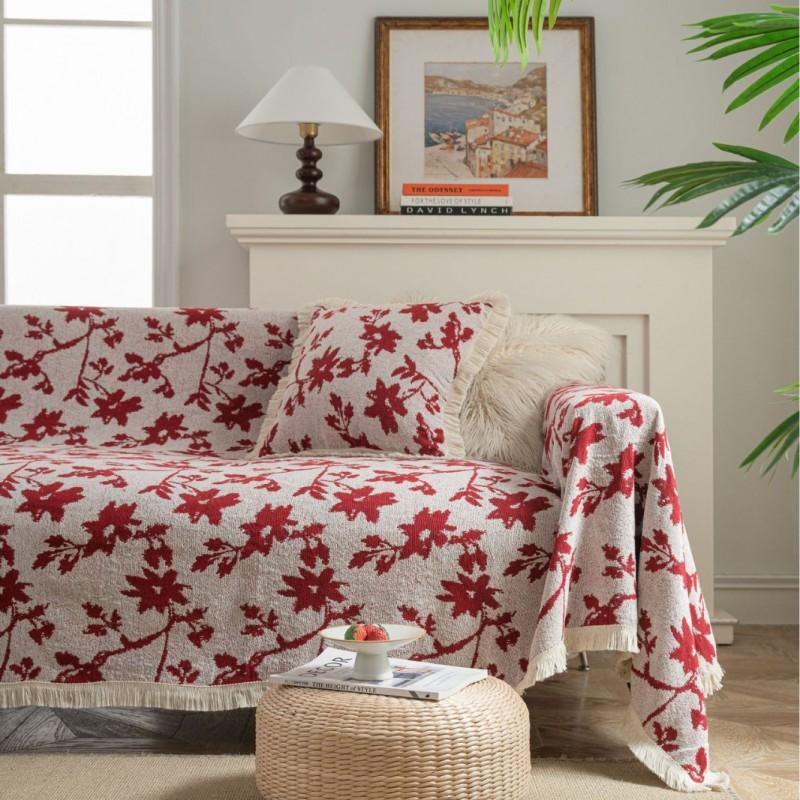 Thick Woven Floral Sofa Throw Cover Living Room Pet-Resistant Dustproof Decorative Blanket 3-Seater Couch