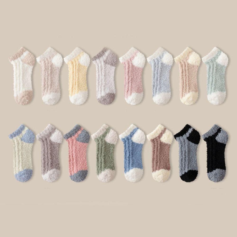 3Pairs Thickened Coral Fleece Socks Winter Warm Boat Socks Women Floor Plush Socks For Female Men