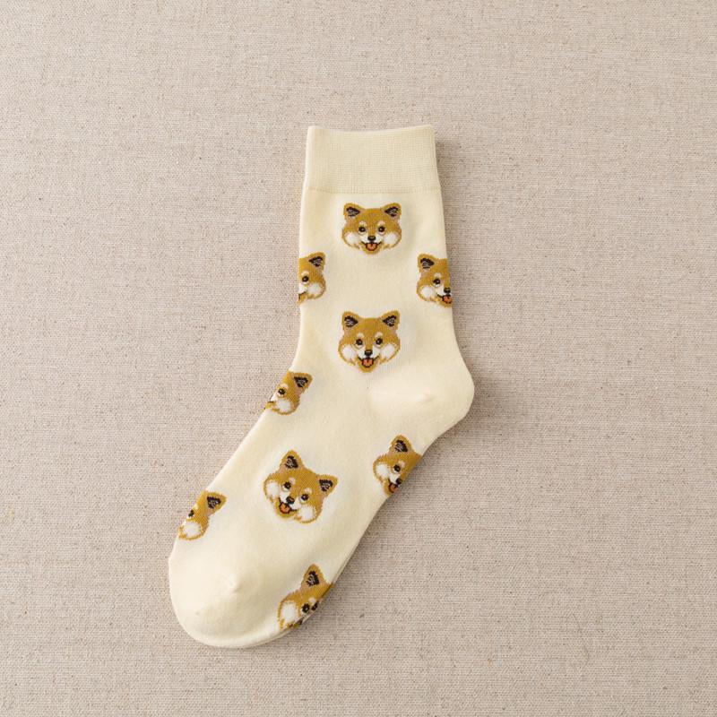 Korean Style Women's Cartoon Dog Cotton Mid-Calf Socks - Autumn/Winter Trendy Creative Japanese Long Socks