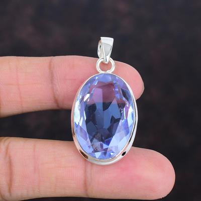 Faceted Tanzanite Quartz Pendant Genuine Gemstone Jewelry 925 Sterling Silver Pendant Healing Stone Pendant Handmade Jewelry Gifts For Women