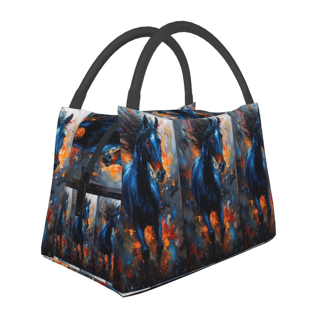 Wild Horse Oil Painting Colour Insulated Lunch Bag for School Bento Storage Food Boxes Container Cooler Thermal Lunch Box Tote